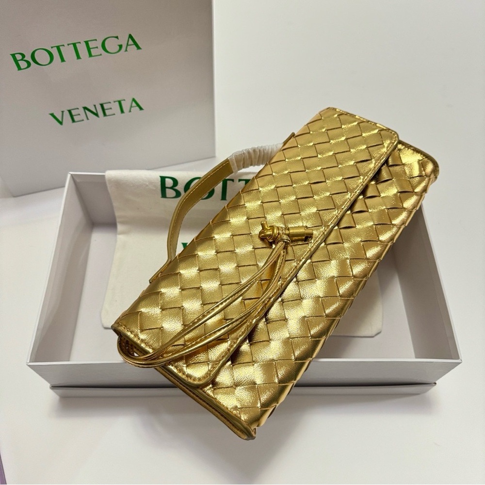 Bottega Veneta Gold Braided Long Clutch Bag